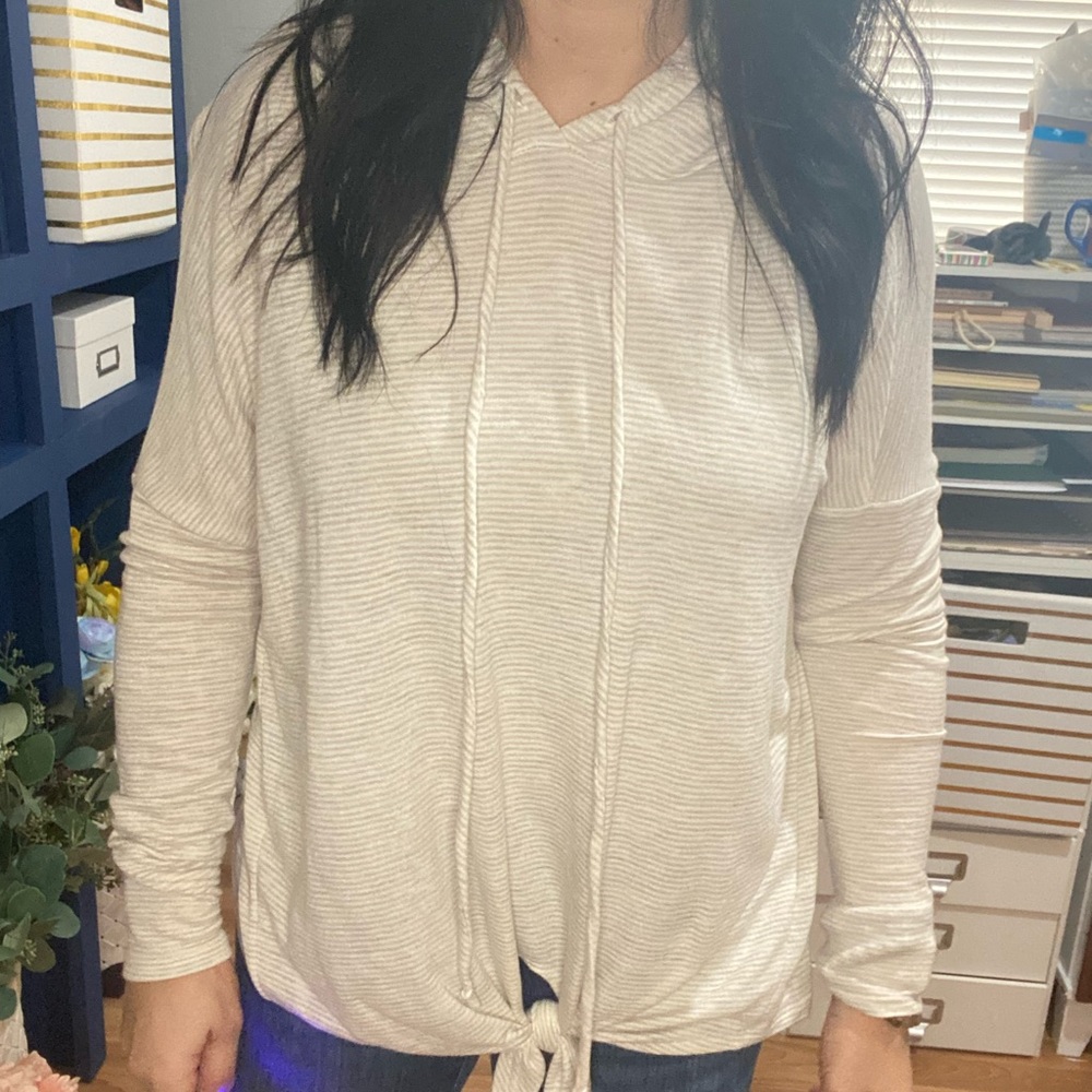 Beige striped hoodie
